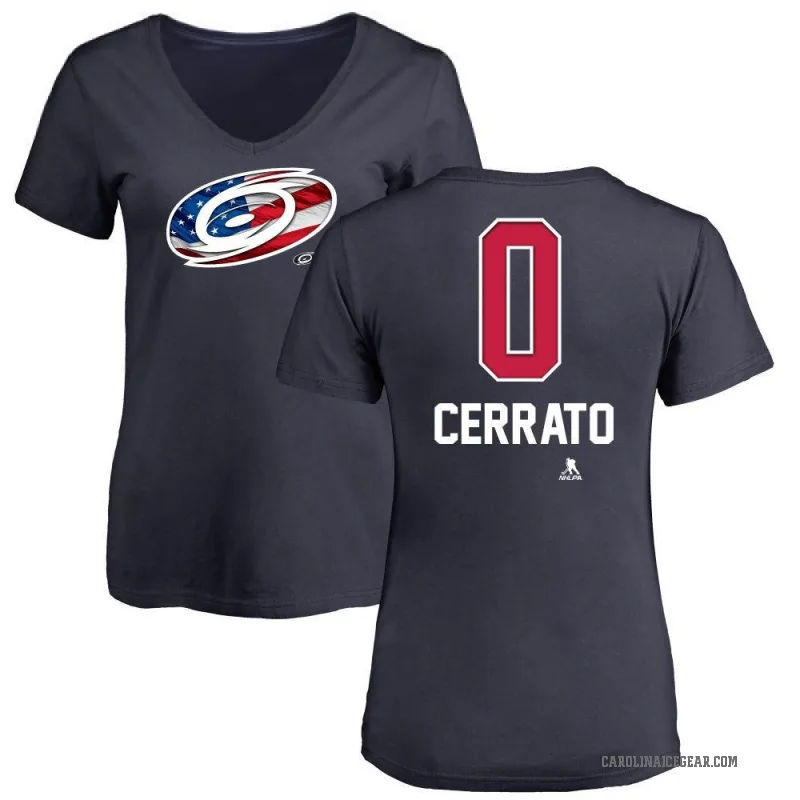 Charlie Cerrato Women's Navy Carolina Hurricanes Name and Number Banner Wave V-Neck T-Shirt -