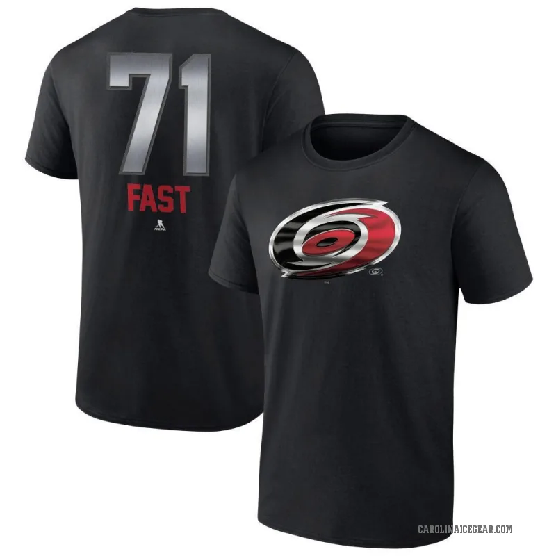 Jesper Fast Men's Black Carolina Hurricanes Midnight Mascot Logo T-Shirt