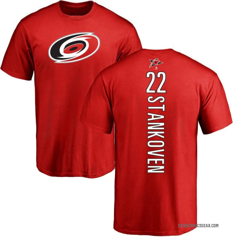 Logan Stankoven Men's Red Carolina Hurricanes Backer T-Shirt -