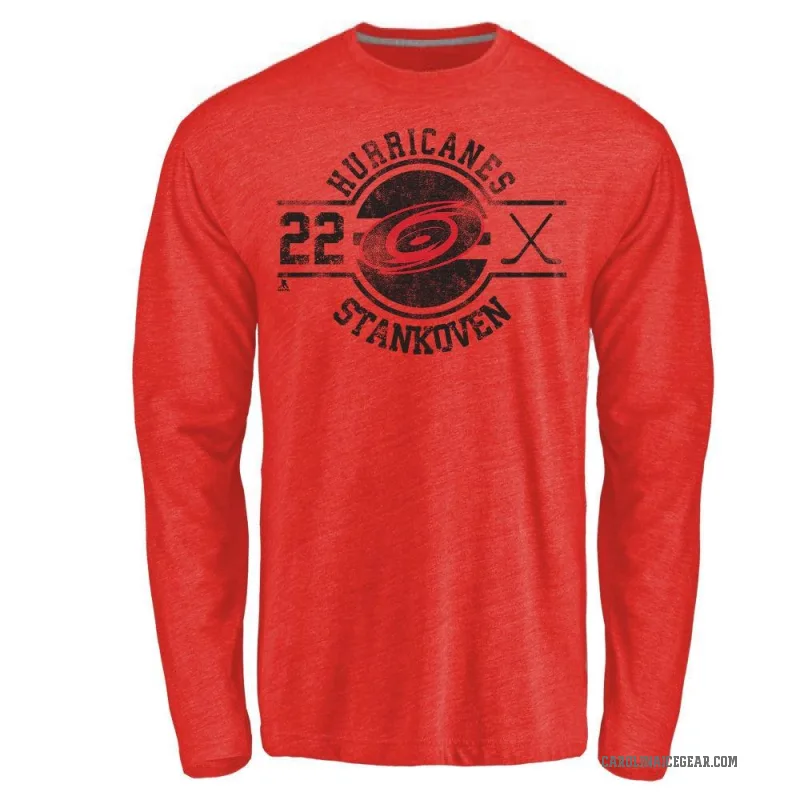 Logan Stankoven Men's Red Carolina Hurricanes Insignia Long Sleeve T-Shirt -
