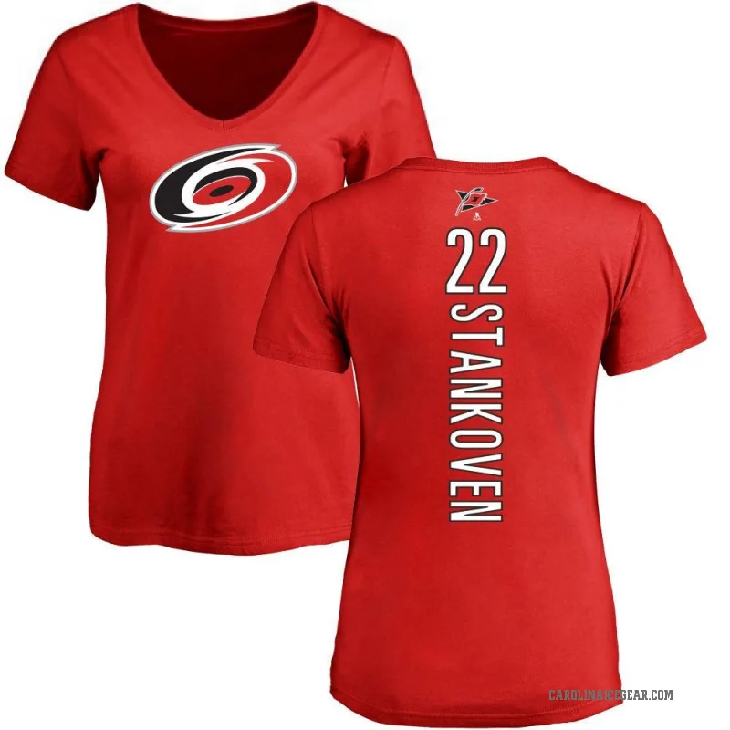 Logan Stankoven Women's Red Carolina Hurricanes Backer T-Shirt -