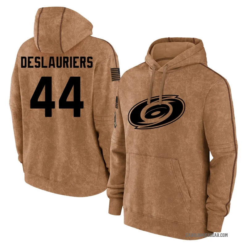 Nicolas Deslauriers Men's Brown Carolina Hurricanes 2023 Salute to Service Club Pullover Hoodie