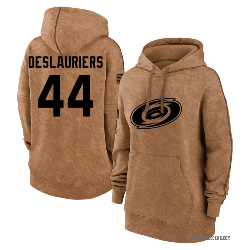 Nicolas Deslauriers Women's Brown Carolina Hurricanes 2023 Salute to Service Pullover Hoodie