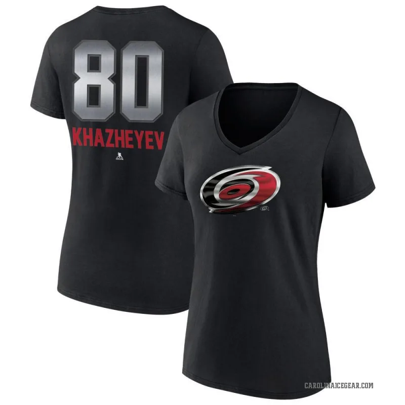 Ruslan Khazheyev Women's Black Carolina Hurricanes Midnight Mascot Logo V-Neck T-Shirt