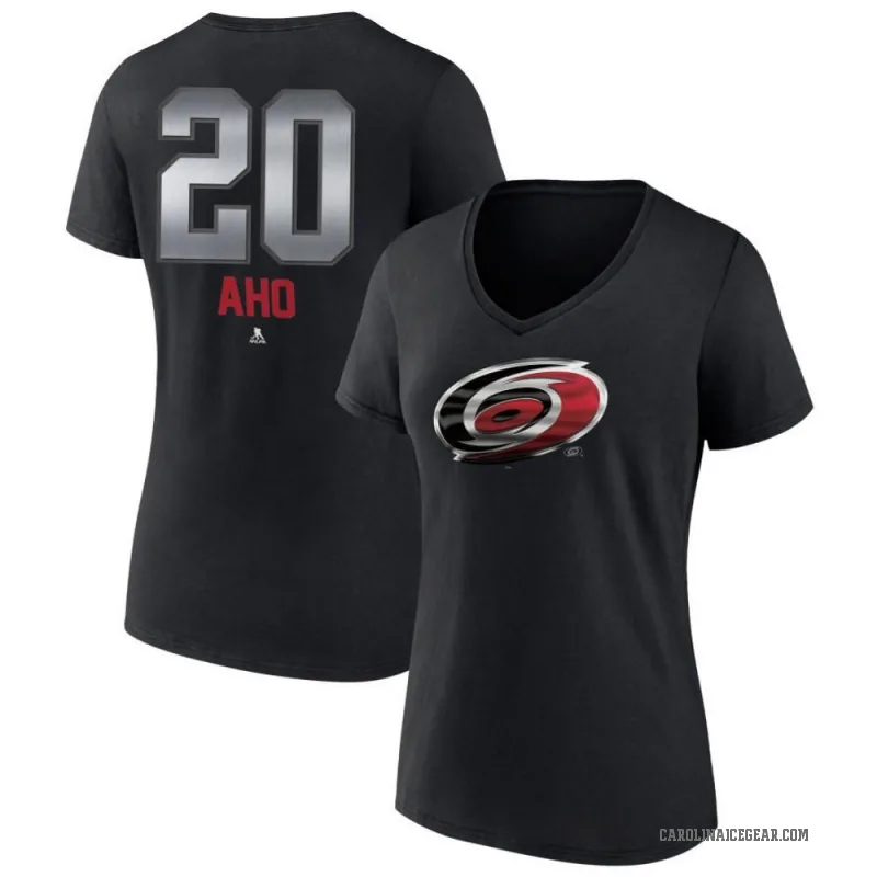 Sebastian Aho Women's Black Carolina Hurricanes Midnight Mascot Logo V-Neck T-Shirt