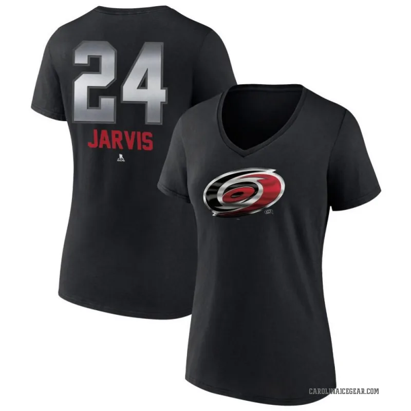 Seth Jarvis Women's Black Carolina Hurricanes Midnight Mascot Logo V-Neck T-Shirt