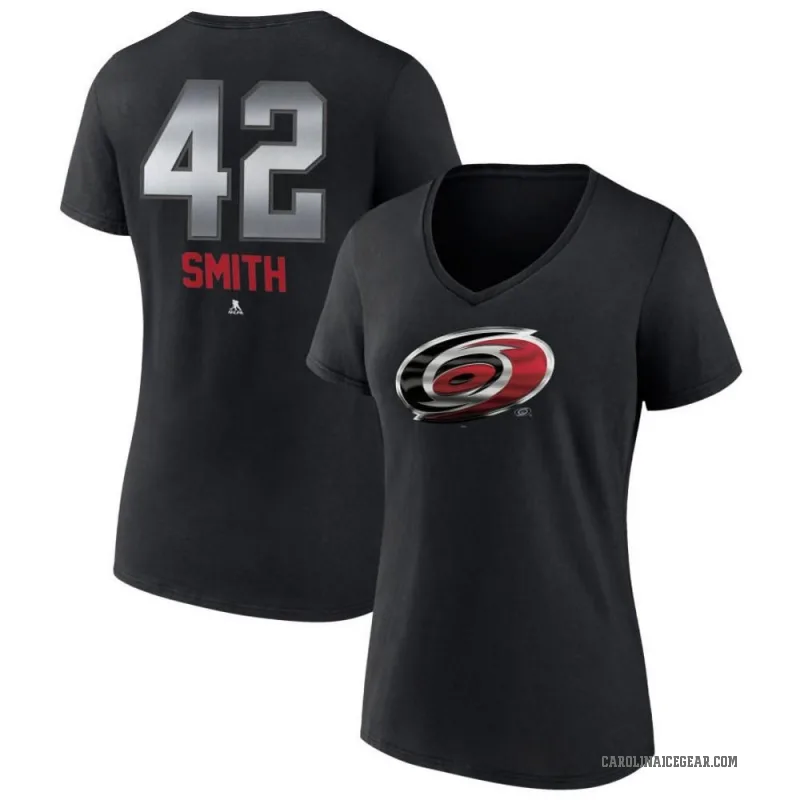 Ty Smith Women's Black Carolina Hurricanes Midnight Mascot Logo V-Neck T-Shirt